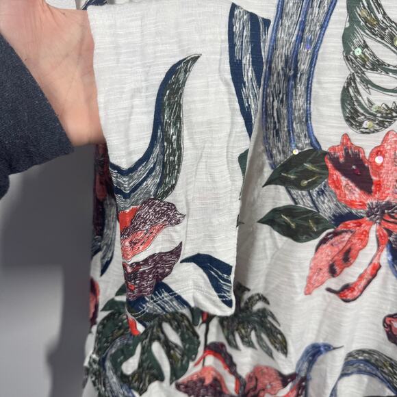 Soft Surroundings Top Women M Cream Floral Long Sleeve Sequin Lined Modest Tunic - Picture 3 of 8